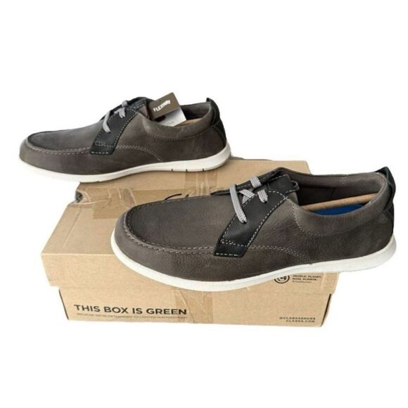 Clarks Flexway Lace Light Grey Leather Slip On Shoes Men’s Size 9 Medium - Picture 3 of 11